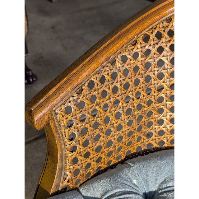 Mid 20th Century Blue Tufted Cane Back Barrel Chair For Sale - Image 10 of 13