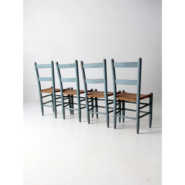 Blue Antique Woven Seat Chairs Set of 4 For Sale - Image 8 of 11