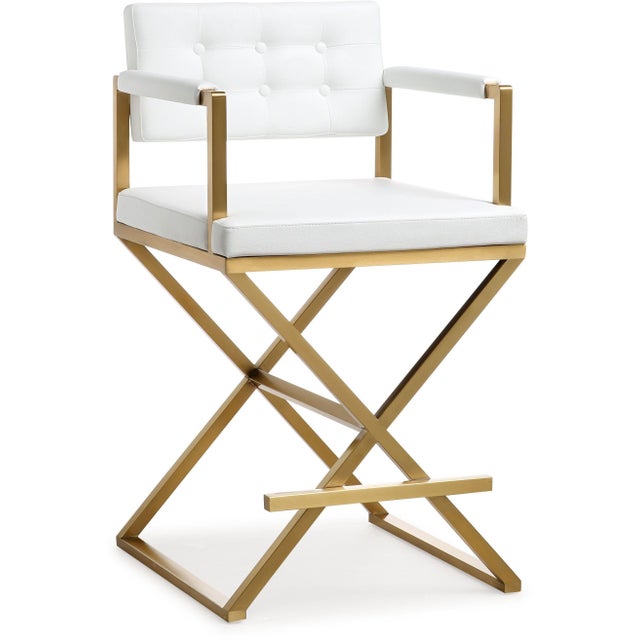 Director White Vegan Leather & Gold Steel Counter Stool For Sale - Image 10 of 10