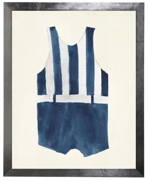 Male Blue Stripe Swimsuit Watercolor Print - 15" X 19"