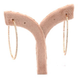 18k (750) Rose Gold Natural Diamond Hoop Earrings For Sale