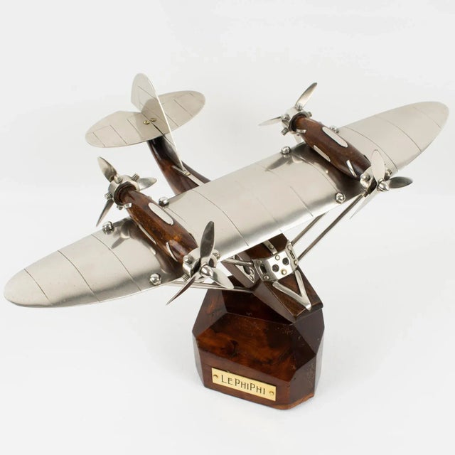 Brown French Art Deco Wood and Chrome Airplane SeaPlane Aviation Model, 1940s For Sale - Image 8 of 12