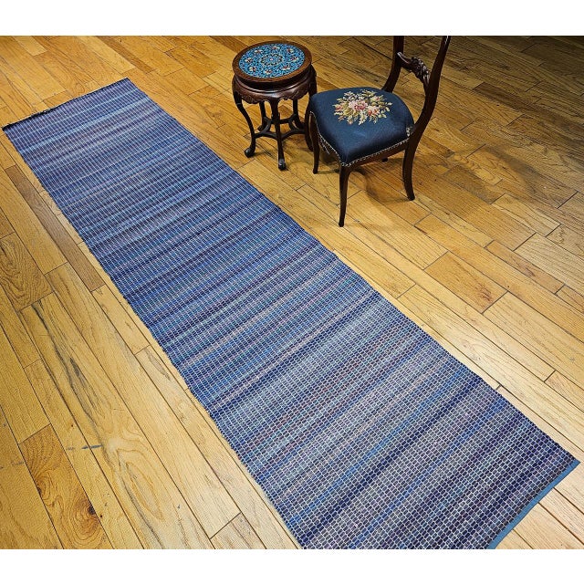 American Antique American Amish Rag Runner, Handwoven Wool & Cotton, Stripe Pattern, 3x17 For Sale - Image 3 of 12