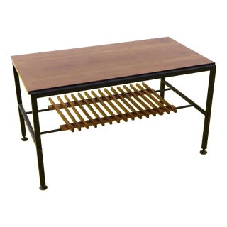 Coffee Table in Metal and Wood with Storage Grid For Sale