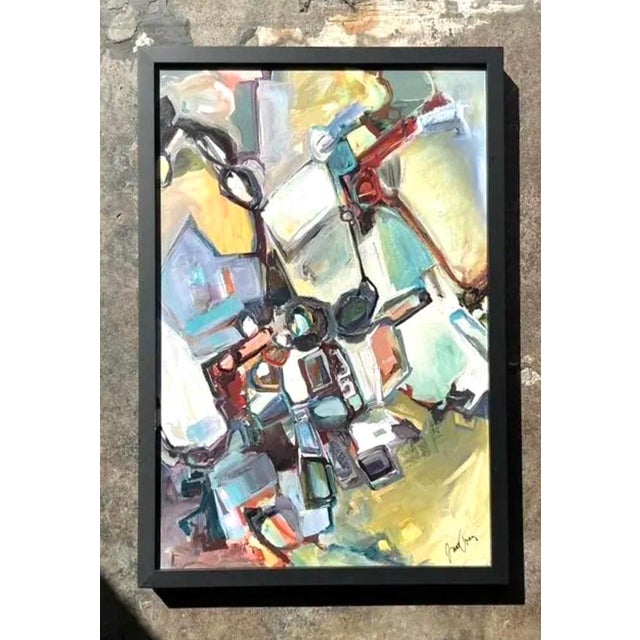 Late 20th Century Vintage Original Abstract Oil Painting on Board For Sale - Image 5 of 12