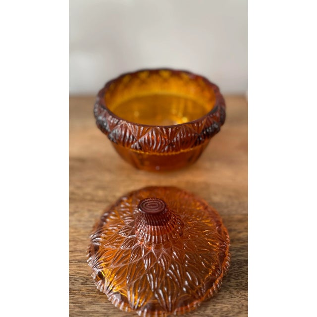 Amber Vintage Williams Sonoma Amber Glass Lidded Acorn Dish For Sale - Image 8 of 9