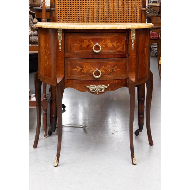 Wood Diminutive Louis XV Style Demilune Commode With Marble Top For Sale - Image 7 of 11
