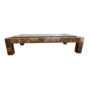 1970s Rectangular Patchwork Coffee Table With Slate Top Attributed to Paul Evans