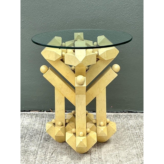 Art Deco Vintage Postmodern Abstract Wood and Glass Table For Sale - Image 3 of 12