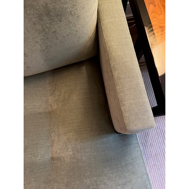 Custom Contemporary Tufted Sofa in Muted Sage Green Upholstery For Sale In New York - Image 6 of 10