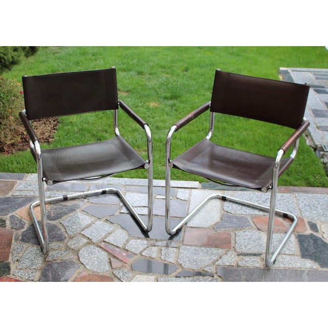 1970s Vintage Cantilever Armchairs in Brown Leather, 1970s, Set of 2 For Sale - Image 5 of 9