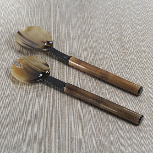 Traditional Selvo Bamboo and Horn Server Set, 15" x 4" For Sale - Image 3 of 4