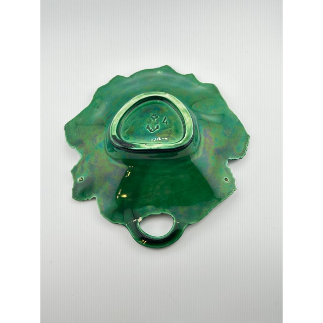 Dark Green Antique Leaf Majolica Footed Dish For Sale - Image 8 of 11