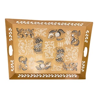 1950’s Large Gold Hand Painted Tole Tray For Sale