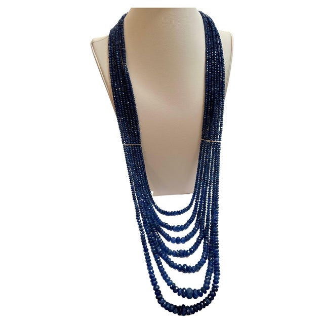 1200 Carat Natural Sapphire Bead Seven Strand Necklace 14k Gold with Spacer, 32 For Sale - Image 18 of 18