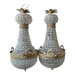 Pair of 1990s Peekaboo Brass Chandeliers For Sale