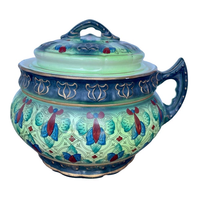 Vintage Hand-Painted Pottery Ceramic Urn With Lid For Sale