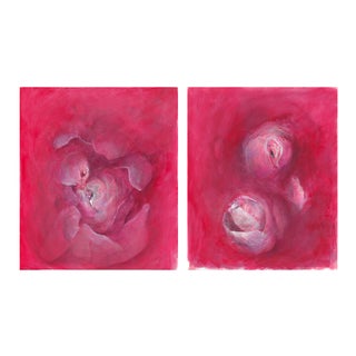 Sweetheart 01-02, Original Abstract Paintings by Carrie Bergey, White Red Pink - Set of 2 For Sale