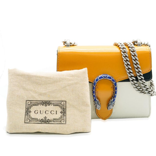 Animal Skin Yellow Beige Navy Tricolour Leather Mini Dionysus For Sale - Image 7 of 9