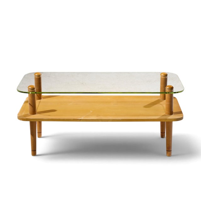 Wood Gilbert Rhode Style Mid Century Walnut and Glass Coffee Table For Sale - Image 7 of 9