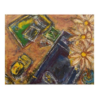 Three Daisies Abstracted Still-Life, Oil on Canvas, Signed, 2007 by Daniel David Fuentes For Sale