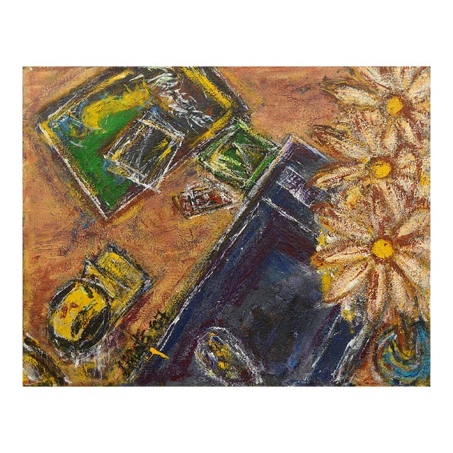 Three Daisies Abstracted Still-Life, Oil on Canvas, Signed, 2007 by Daniel David Fuentes For Sale