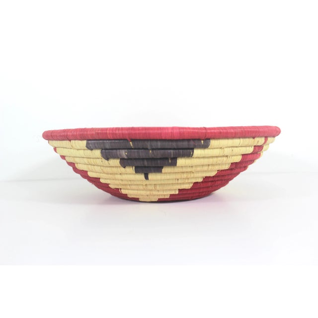 Tribal Vintage African Coiled Straw Basket, Red White and Blue For Sale - Image 3 of 6