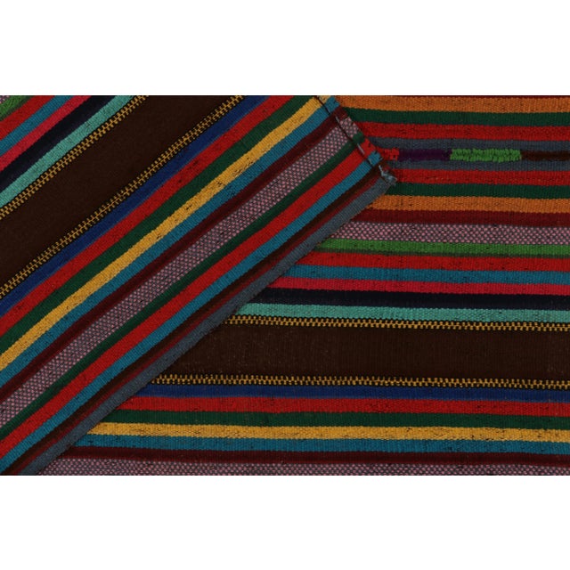 1950s Vintage Chaput Kilim Style in Brown, Multicolor Striped Patterns For Sale In New York - Image 6 of 7