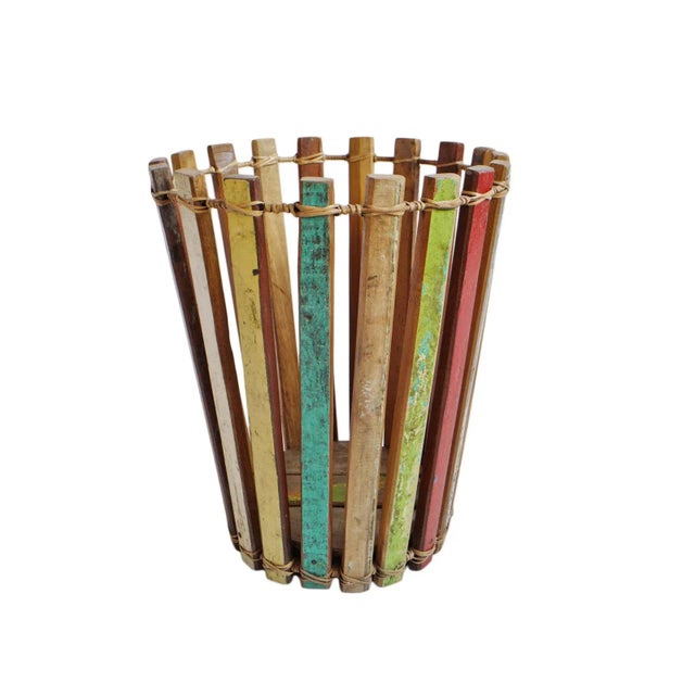 Wood Vintage Salvaged Boat Wood Rustic Basket Small For Sale - Image 7 of 7