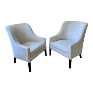 Contemporary Upholstered Club Chairs, a Pair For Sale