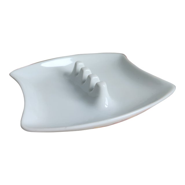 Vintage Mid Century Modern Porcelain White Ashtray For Sale