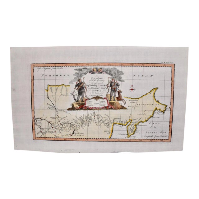 Siberia as Explored by Behring: Original 18th Century Hand-Colored Map by Bowen, 1744 For Sale