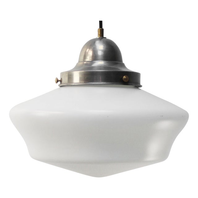 French White Semi-Matt Opaline Glass Pendant Lamp For Sale