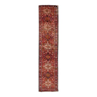 Vintage Persian Heriz Handmade Red Geometric Wool Runner For Sale