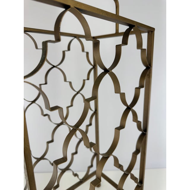 Mid-Century Modern Vintage Hollywood Regency Gold Metal Quatrefoil Wine Rack For Sale - Image 3 of 11