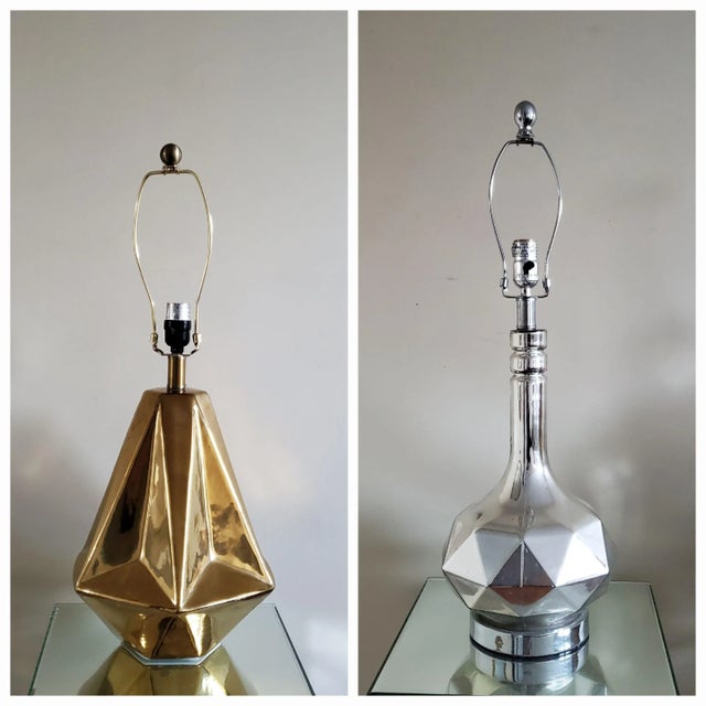 Gold Contemporary Triangular Gold Leaf Ceramic Lamp For Sale - Image 8 of 11