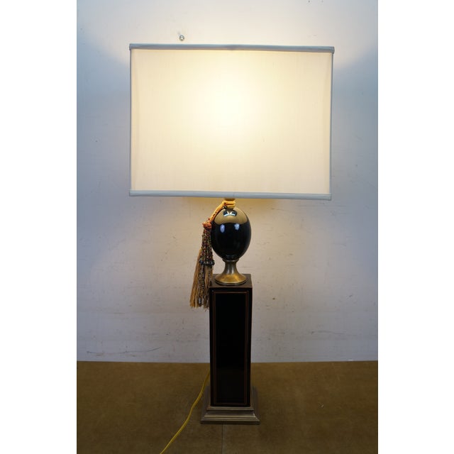Mid 20th Century French Maison Le Dauphin Porcelain & Brass Monolith Table Lamp 35" For Sale - Image 11 of 14