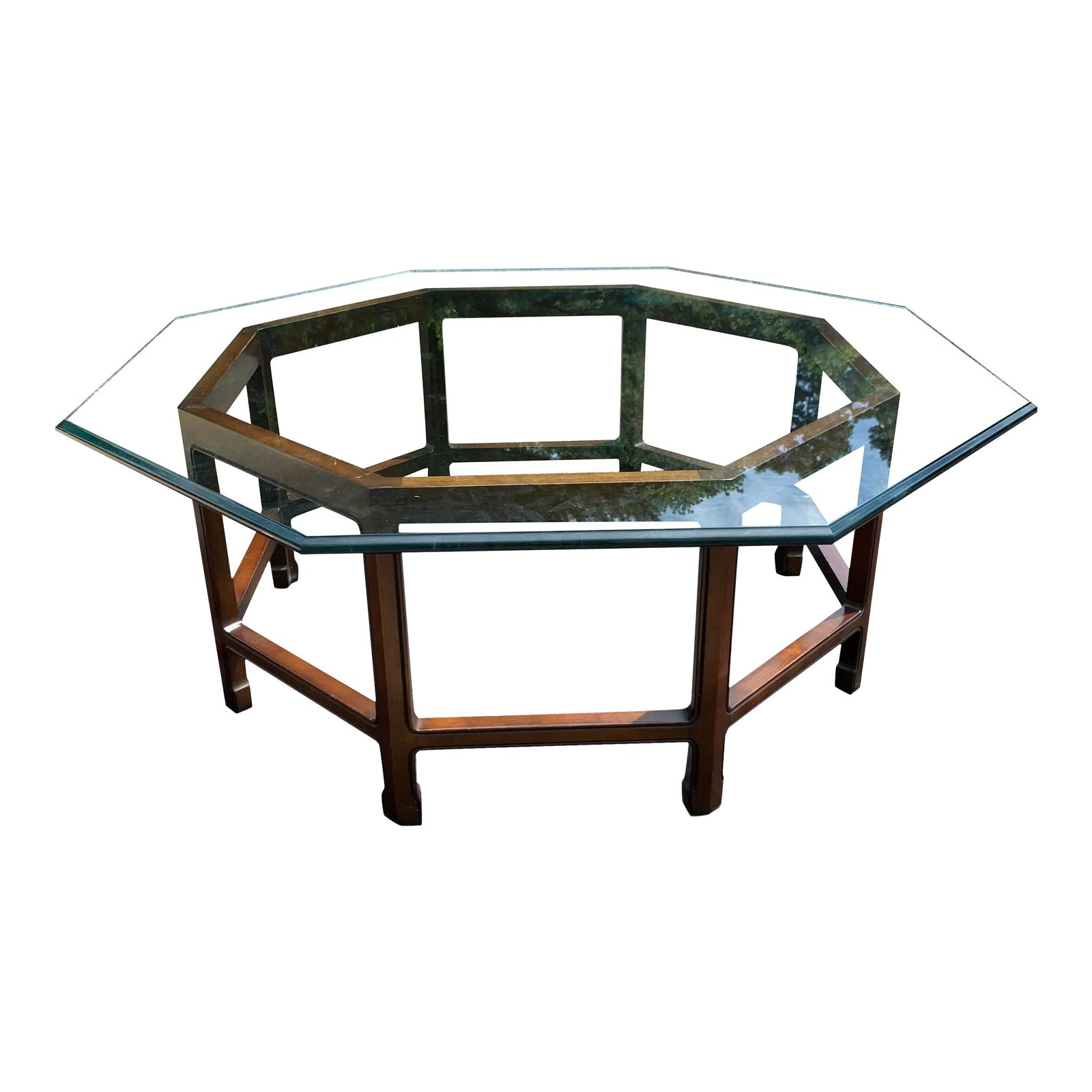 Vintage Baker Style Octagonal Glass Wood Coffee Table Chairish