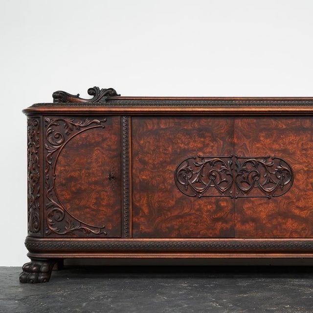 Sideboard in Carved Wood and Walnut Burl, 1940s For Sale - Image 4 of 14
