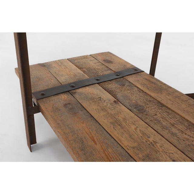 Brown Industrial Side Table with Metal Frame and Wooden Top and Removable Platform, Belgium, 1920s For Sale - Image 8 of 15