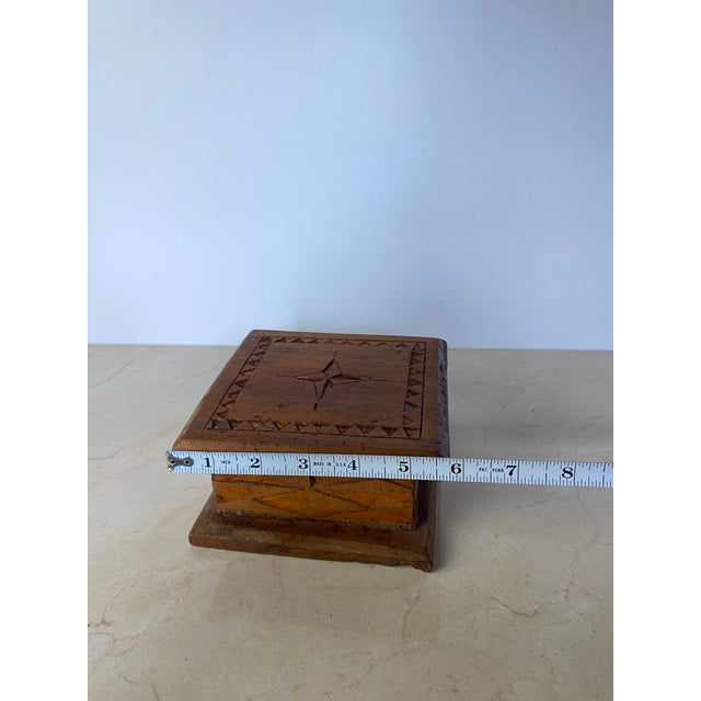 Vintage Hand-Carved Wood Folk Art Lidded Box With Star Motif For Sale - Image 11 of 12