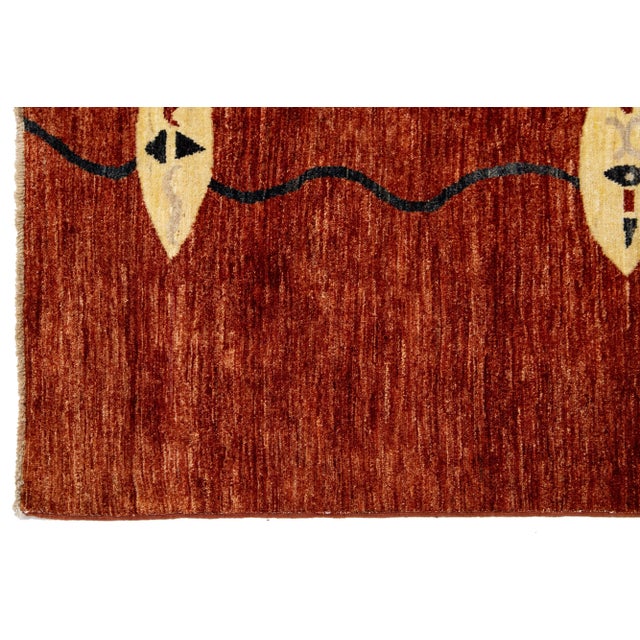 Textile 5 X 7 Modern Gabbeh Handmade Wool Rug in Burnt Orange For Sale - Image 7 of 8