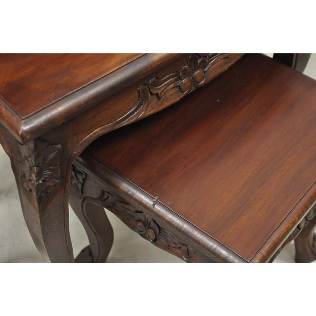 Vintage French Rococo Baroque Style Mahogany Nesting Side Tables - Set of 3 For Sale - Image 9 of 12