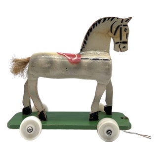 Vintage Wooden Horse on Rolling Board, 1930s For Sale