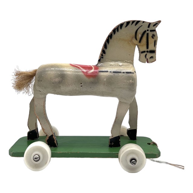 Vintage Wooden Horse on Rolling Board, 1930s For Sale