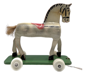 Vintage Wooden Horse on Rolling Board, 1930s