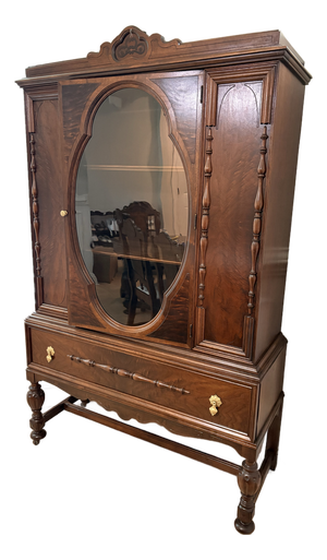 Jacobean Antique 1920s Walnut China Cabinet