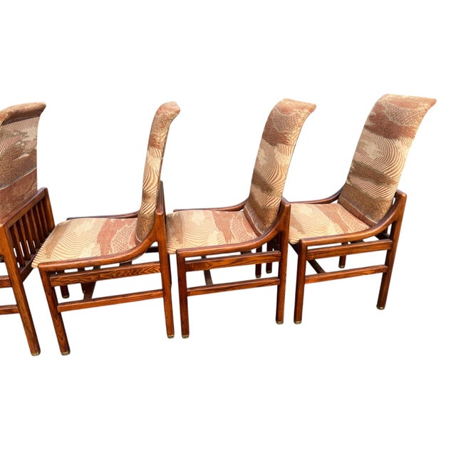 Wood Henredon Campaign Scene 1 Oak Dining Chairs Set 6 For Sale - Image 7 of 18