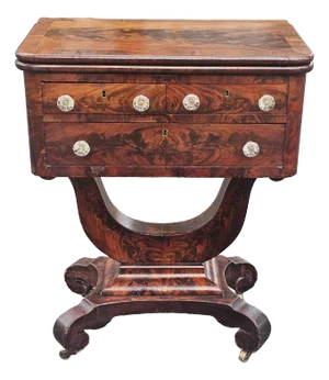 American Empire Crotched Mahogany Swivel Fold Top Work Table, Circa 1830s