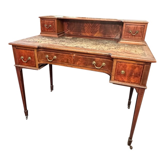 Antique Edwardian Carlton House Desk in Tiger Maple For Sale